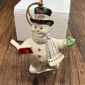 Lenox 2018 Festive Snowman Ornament with Red Book